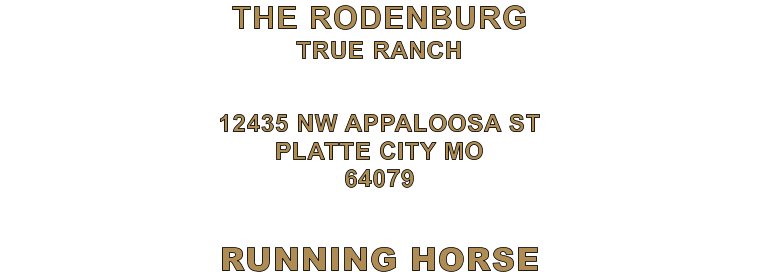 RUNNING HORSE 12435 NW APPALOOSA ST PLATTE CITY MO 64079 THE RODENBURG TRUE RANCH