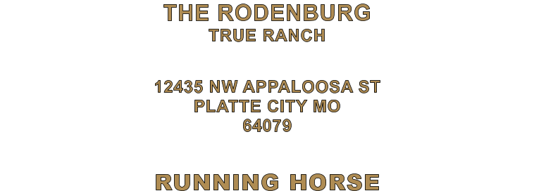 RUNNING HORSE 12435 NW APPALOOSA ST PLATTE CITY MO 64079 THE RODENBURG TRUE RANCH