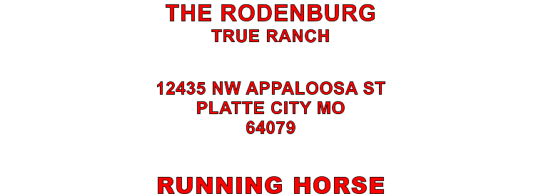 RUNNING HORSE 12435 NW APPALOOSA ST PLATTE CITY MO 64079 THE RODENBURG TRUE RANCH